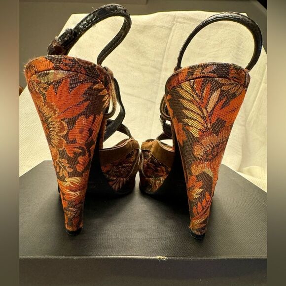 Miu Miu 5” Heels Exotic Jacquard & Leather Slingbacks Size 39 US 9 Made in Italy - Picture 11 of 16